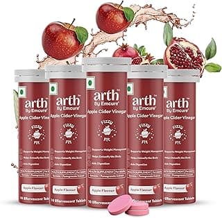 Arth Apple Cider Vinegar Effervescent Tablets 500mg | Supports Weight Management, Metabolism & Gut Health | Garcinia Cambogia, Pomegranate Extract | Vit B6 B12 | Apple Flavour | 50 Tablets