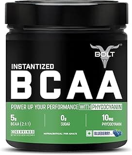 Bolt Bcaa 5000, 30 Servings, Optimal 2:1;1 Ratio For Muscle Recovery Gain & Endurance(Blueberry Blast, 240Gm) - Powder