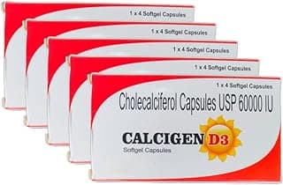 Calcigenn D3 Capsule | Cholecalciferol 60000 IU Vitamin D3 Supplement | Softgel Capsules | 5 Strips (20 Capsules)
