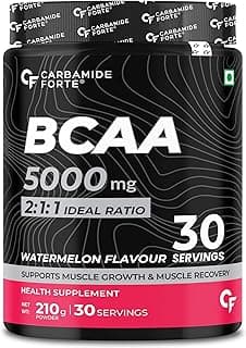 Carbamide Forte BCAA Powder 5000mg | BCAA Supplements For Women & Men | BCAA Pre Workout & Intra Workout Supplement 7g Serving with Ideal 2:1:1 Ratio | Watermelon Flavor - 210g
