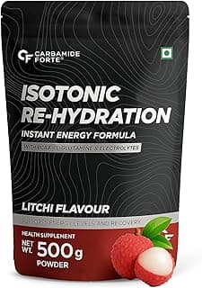Carbamide Forte Isotonic Powder | Pre Workout Supplement For Men And Women| Instant Energy Drink for PreWorkout | Electrolytes Powder with added BCAA & L Glutamine - Litchi Flavour - 500g (Pack of 1)