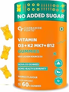 Carbamide Forte Vitamin D3 K2 B12 Gummies | Vitamin B12 Supplements & Vitamin D Supplement | Vitamin K2 Supplements | Plant Based Veg Lichen Source D3 Supplement for Bone Health | Mango Flavor - 60 Gummies