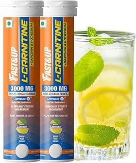 fast and up Fast&Up L Carnitine Tartrate 3000mg Effervescent Tablets | Triple Action L-Carnitine Supplement with Garcinia Cambogia & Potassium | Fat Burner for Weight Loss, Energy & Lean Body | Lemon Flavour, 10 Tabs (Pack of 2)