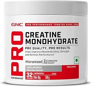 GNC Pro Performance Creatine Monohydrate - 3000mg Creatine Per Scoop | Micronized for Faster Absorption | Boosts Energy, Muscle Volume & Performance | Gluten-Free | Unflavored | 100gm