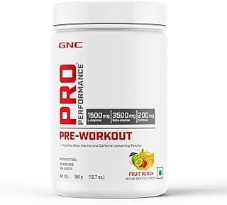 GNC Pro Performance Pre-Workout | 360 gm | 30 Servings | Boosts Pump & Energy | Speeds Up Recovery | 1500 mg L-Arginine | 3500 mg Beta-Alanine | 200 mg Caffeine | Fruit Punch