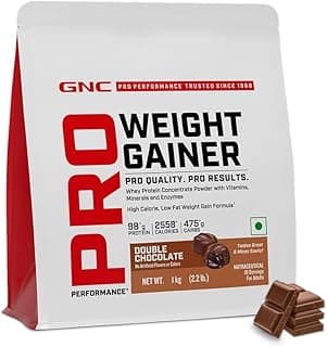 GNC Pro Performance Weight Gainer | 2558 Calories, 98g Protein, 475g Carbs | High-Calorie, Low Fat Formula | Healthy Body Gains | Faster Muscle Recovery | No Added Sugar | Chocolate | 1 Kg