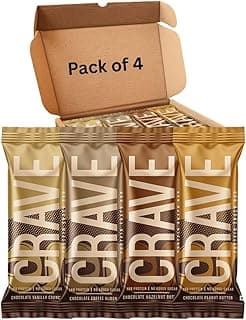 Green Protein Crave Plant Protein Bars (Assorted Pack of 4) | 15g Protein, Zero Added Sugar, High in Fiber | Crunchy Wafer Bar | Decadent Sugar-Free Chocolate, Creamy Nut Butters | Tastes like a Cheat Meal | 100% Vegetarian & Gluten-Free | No Palm Oil | 200g (Pack of 4 contains 1 x Chocolate (Hazelnut,Almond,Coffee Almond, Vanilla)