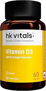 hk vitals Vitamin D3 (600 IU) (60 Capsules) | With Sunflower Oil, Promotes Calcium Absorption | Bone Health, Muscle Strength & Immunity