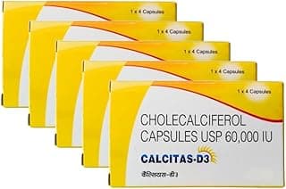 MORIXA Calcitas D3 Capsule | Cholecalciferol 60000 IU Vitamin D3 (5 Strip Calcitas D3 Capsule) Vitamin D3 Supplement for Bone Strength & Immune Support (5 Strips × 4 Capsules = 20 Capsules)
