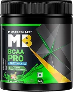 MuscleBlaze BCAA Pro Powder, Powerful Intra Workout (Tropical Fest, 240g, 30 Servings) | With 5g BCAAs & 500mg Electrolytes