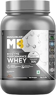MuscleBlaze Biozyme Performance Whey Protein Powder, Rich Chocolate (1kg / 2.2lbs) | 25g Protein Per Scoop | Clinically Tested 50% Higher Protein Absorption