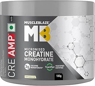 MuscleBlaze Micronised Creatine Monohydrate CreAMP Powder, Unflavoured (32 Servings, 100g) | Trustified Certified Creatine