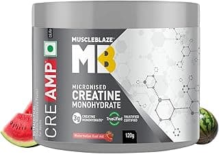 MuscleBlaze Micronised Creatine Monohydrate CreAMP Powder, Watermelon Kool Aid (30 Servings, 120g) | Trustified Certified Creatine