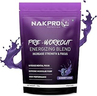 Nakpro Pre Workout Supplement (Blueberry, 100g Powder) with 100mg Caffeine, 1200mg Creatine Monohydrate and 1200mg Citrulline|Helps in Lean Muscle Building, Improves Workout Performance - 20 Servings