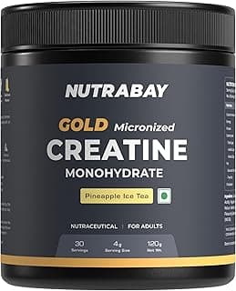 Nutrabay Gold Micronised Creatine Monohydrate 120g Powder, Pineapple Ice Tea Flavor – Pre/Post Workout Supplement for Muscle Repair & Recovery – Supports Performance & Power