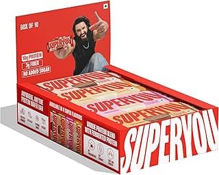 SuperYou Assorted Protein Wafer Bars (Pack of 10)|10g Protein, 3g Fiber, No Added Sugar|Yeast Fermented Protein|Energy Bars|Crunchy Wafer Bar|100% Vegetarian|No Palm Oil|400g