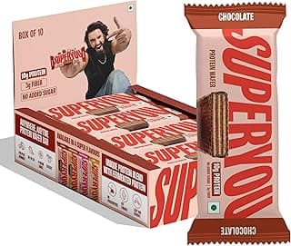 SuperYou Chocolate Protein Wafer Bars (Pack of 10)|10g Protein, 3g Fiber, No Added Sugar|Yeast Fermented Protein|Energy Bars|Crunchy Wafer Bar|100% Vegetarian|No Palm Oil|400g