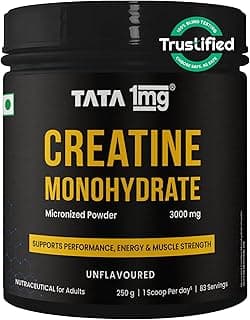 TATA 1MG Creatine Monohydrate | 100% Pure, Micronized | No Additives, No Preservatives | Zero Calories | Boosts Strength, Power & Recovery | Fast Absorption | Unflavoured,250gm
