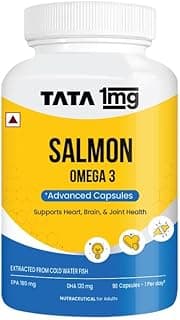 Tata 1mg Salmon Omega 3 Fish Oil Supplements 1000mg - 90 Capsules | Triglyceride form | 180mg EPA & 120mg DHA | High Absorption for Heart,Brain & Joints | Helps Manage Cholesterol
