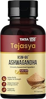 Tata 1mg Tejasya Ashwagandha KSM-66 Capsules | 600 mg Root Extract per Capsule | Supports Energy & Stamina | Clinically Researched | USDA Organic | Non-GMO | 60 Capsules