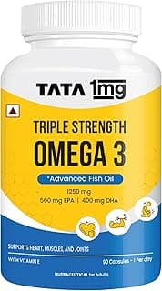 TATA 1MG Triple Strength Omega 3 Fish Oil Supplement - 1250 Mg (90 Capsules) | 560 Mg EPA & 400 Mg DHA | For Faster Muscle Recovery And Improved Stamina | For Men And Women