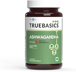 TrueBasics Ashwagandha, 600mg of KSM 66 Ashwagandha (60 Capsules) | With Clinically Researched Ingredients | Energy and Immunity Booster