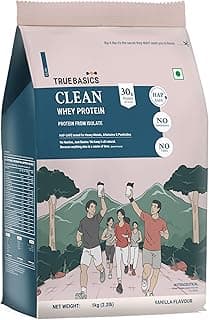 TrueBasics Clean Whey 100% Protein Isolate Powder (Vanilla, 1kg) | 30g Protein per Scoop | Trustified Gold Certified