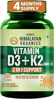 vlado s himalayan Vlado’s Himalayan Organics Vitamin D3 K2 Supplement I 100% Veg D3 - Lichen Sourced -600 IU Vitamin D3 + 55 mcg K2 (MK7) - Stronger Bones, Immunity & Calcium Absorption - D3 Supplement for men & women - 120 tablets