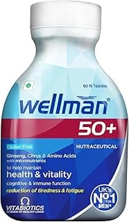 Wellman 50+ Multivitamin Tablets for Men | Ginseng, Citrus & Amino Acids | Health & Vitality Support | Cognitive & Immune Boost | Reduce Fatigue | 60 Veg Tablets