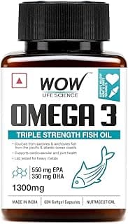 WOW Life Science Omega-3 Fish Oil 1300 Mg Triple Strength 550Mg Epa 350Mg Dha,Burpless,Mercury Free,Ideal For Keto Diet,1 Count